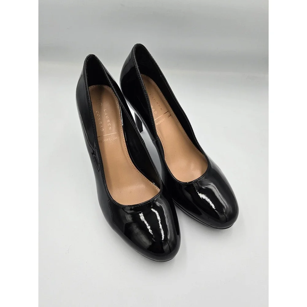 Lauren Conrad Womens 10 Black Patent Almond Toe Memory Foam Platform Pumps Heels